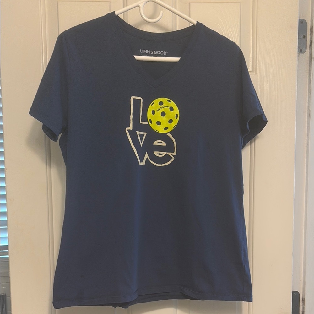 Life Is Good Blue and Yellow Short Sleeve Tee